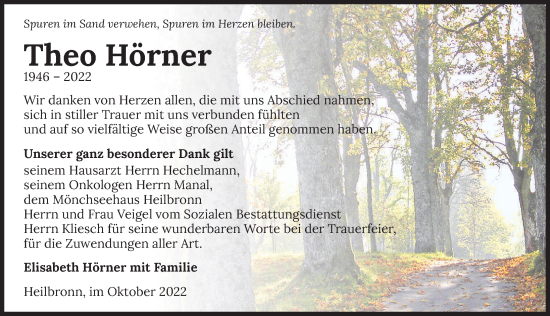 Traueranzeige von Theo Hörner von Heilbronner Stimme