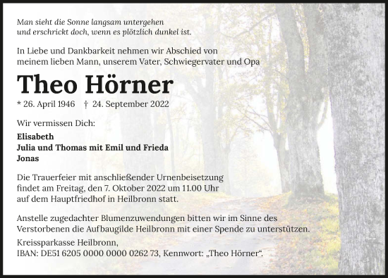 Traueranzeige von Theo Hörner von GESAMT