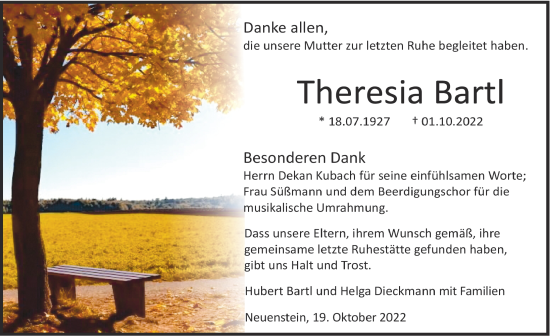 Traueranzeige von Theresia Bartl von Heilbronner Stimme