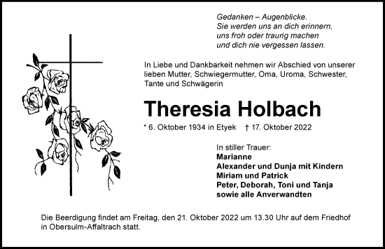 Traueranzeige von Theresia Holbach von Heilbronner Stimme