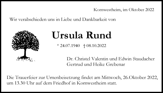 Traueranzeige von Ursula Rund von Heilbronner Stimme