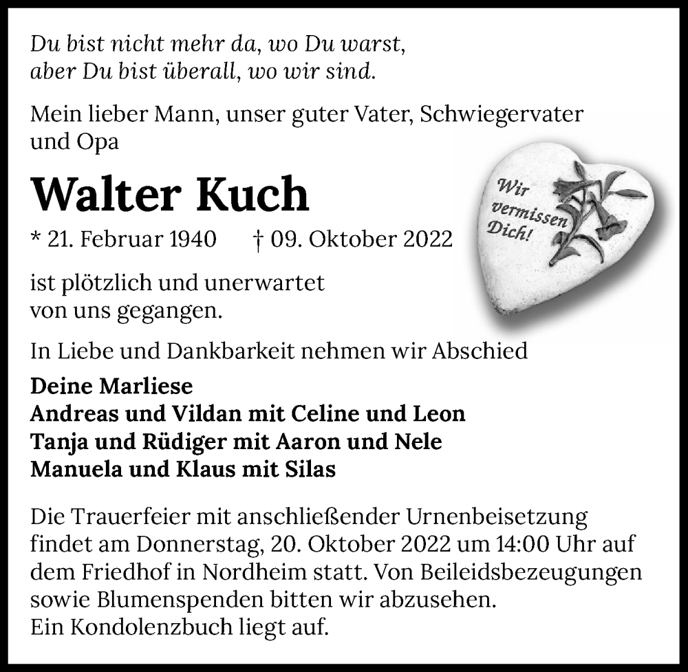  Traueranzeige für Walter Kuch vom 18.10.2022 aus Heilbronner Stimme