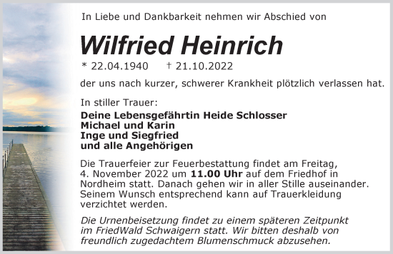 Traueranzeige von Wilfried Heinrich von Heilbronner Stimme