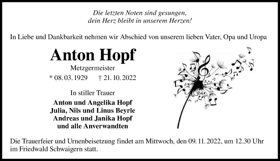 Traueranzeige von Anton Hopf von Heilbronner Stimme