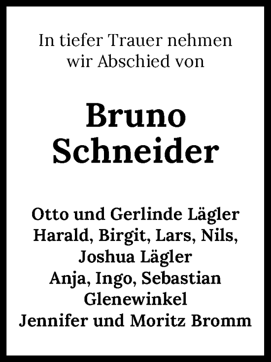 Traueranzeige von Bruno Schneider von Heilbronner Stimme