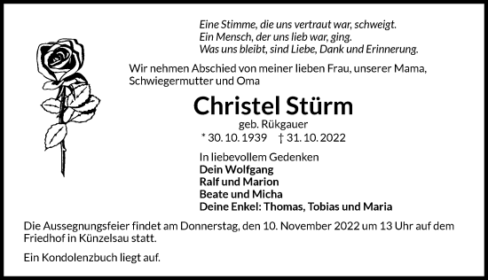 Traueranzeige von Christel Stürm von Heilbronner Stimme