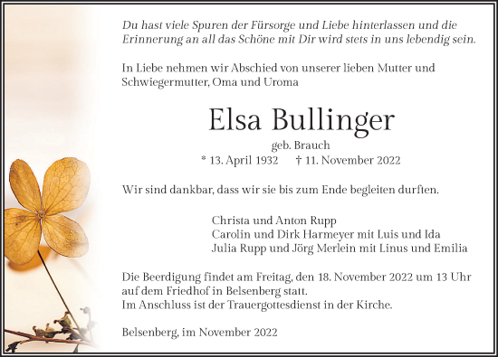 Traueranzeige von Elsa Bullinger von Heilbronner Stimme