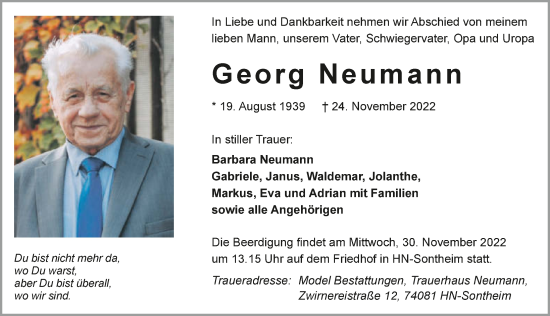 Traueranzeige von Georg Neumann von GESAMT