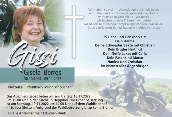 Traueranzeige von Gisela Berres von Heilbronner Stimme