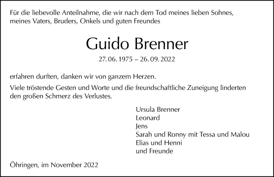 Traueranzeige von Guido Brenner von Heilbronner Stimme