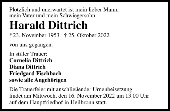 Traueranzeige von Harald Dittrich von Heilbronner Stimme