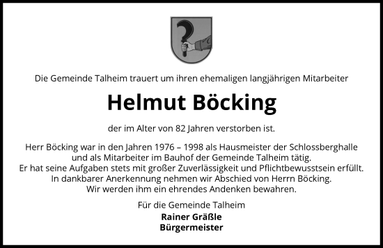 Traueranzeige von Helmut Böcking von Heilbronner Stimme