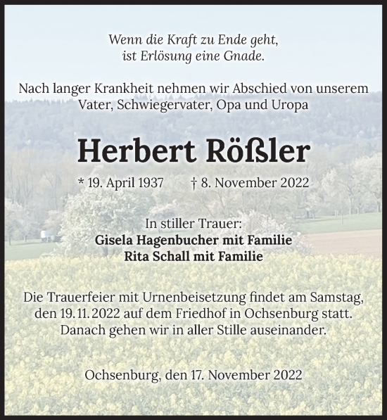 Traueranzeige von Herbert Rößler von Heilbronner Stimme