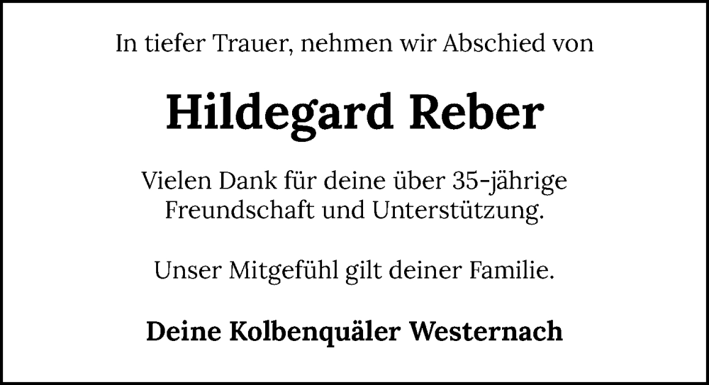  Traueranzeige für Hildegard Reber vom 05.11.2022 aus Heilbronner Stimme
