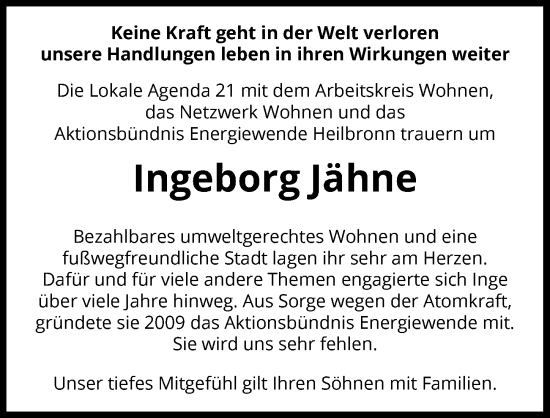 Traueranzeige von Ingeborg Jähne von GESAMT