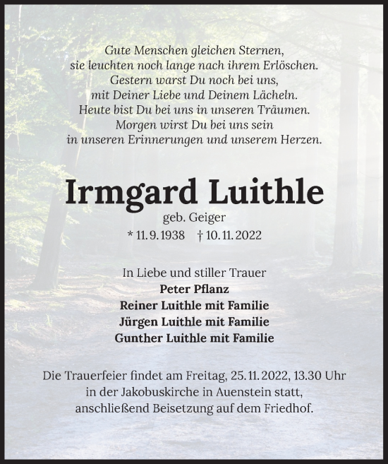 Traueranzeige von Irmgard Luithle von Heilbronner Stimme