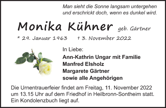 Traueranzeige von Monika Kühner von Heilbronner Stimme