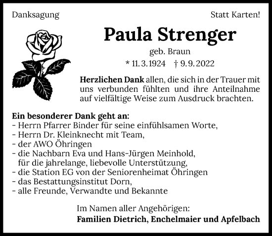 Traueranzeige von Paula Strenger von Heilbronner Stimme