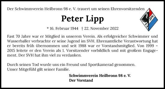 Traueranzeige von Peter Lipp von GESAMT