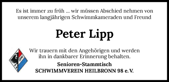 Traueranzeige von Peter Lipp von GESAMT