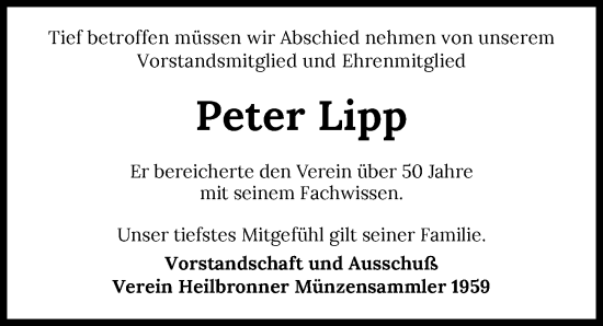 Traueranzeige von Peter Lipp von GESAMT