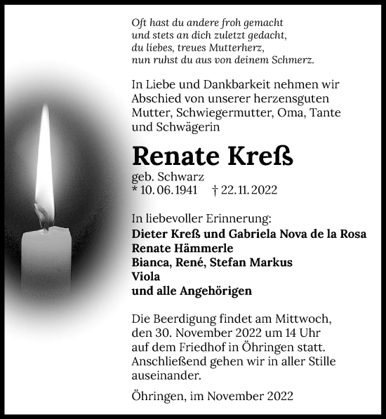 Traueranzeige von Renate Kreß von GESAMT