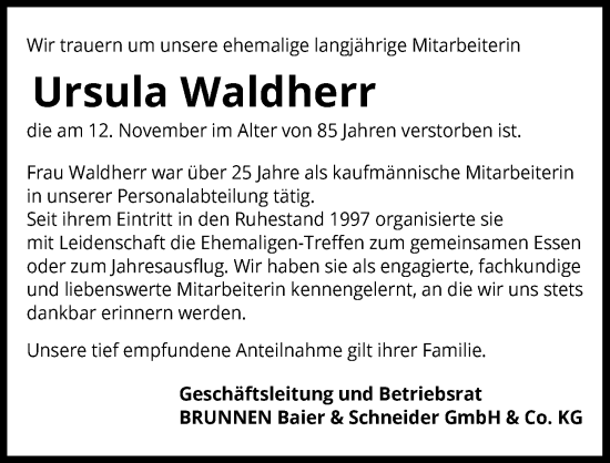 Traueranzeige von Ursula Waldherr von Heilbronner Stimme