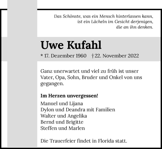 Traueranzeige von Uwe Kufahl von GESAMT