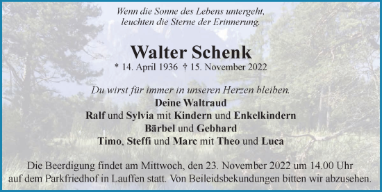 Traueranzeige von Walter Schenk von Heilbronner Stimme