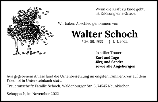 Traueranzeige von Walter Schoch von GESAMT