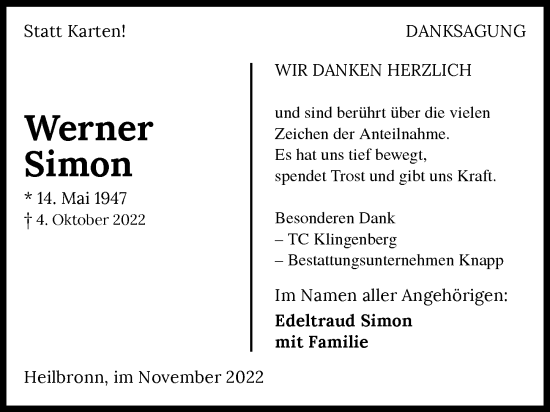 Traueranzeige von Werner Simon von Heilbronner Stimme