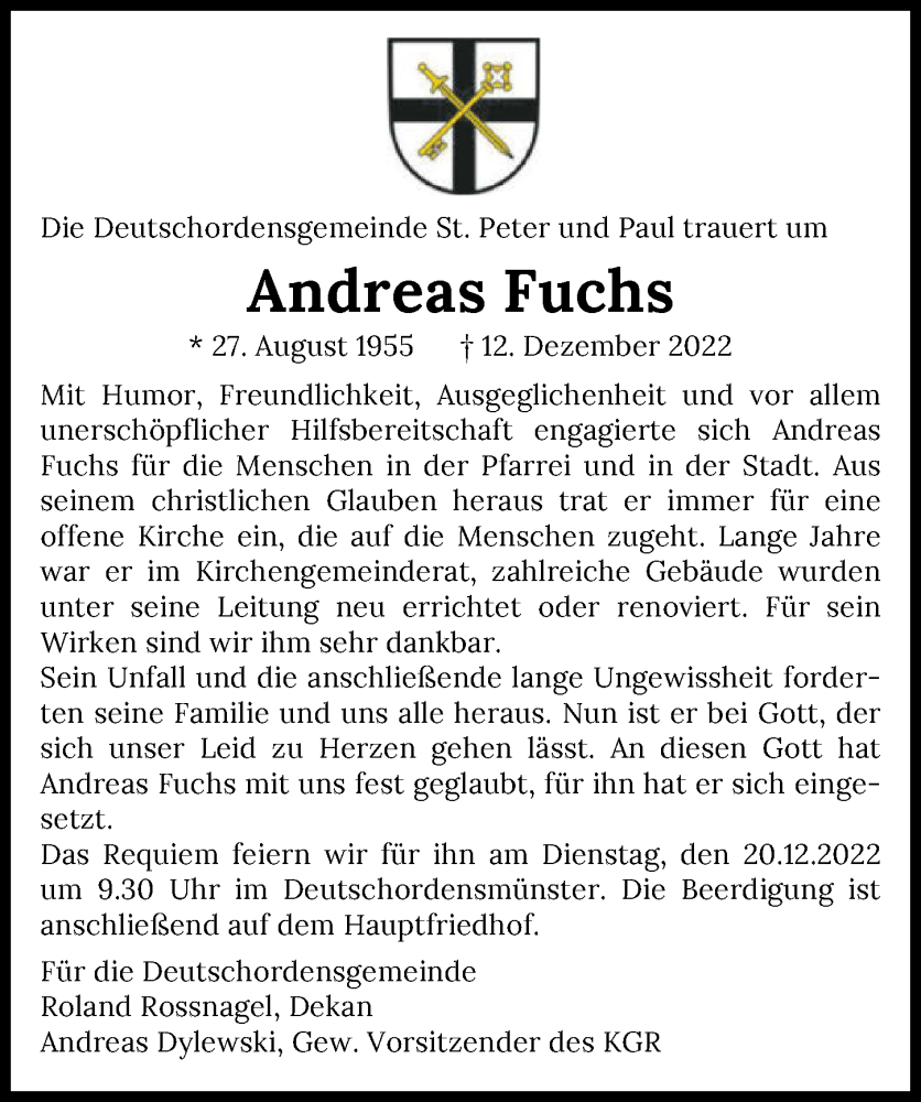  Traueranzeige für Andreas Fuchs vom 17.12.2022 aus GESAMT