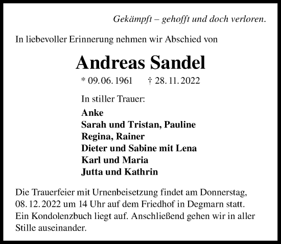Traueranzeige von Andreas Sandel von Heilbronner Stimme