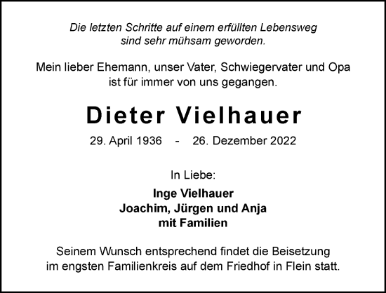 Traueranzeige von Dieter Vielhauer von GESAMT