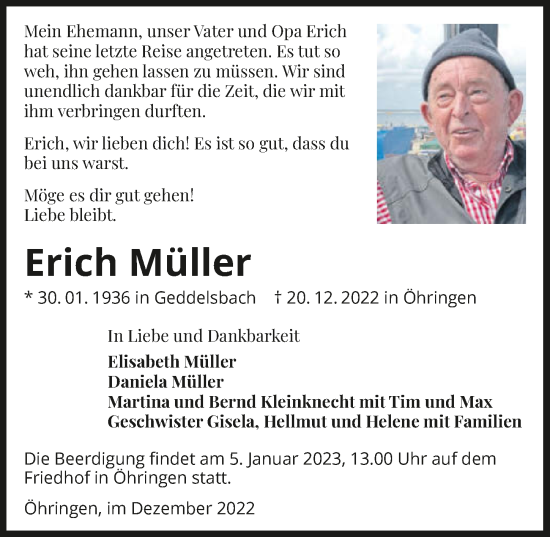 Traueranzeige von Erich Müller von GESAMT