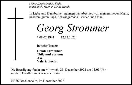 Traueranzeige von Georg Strommer von GESAMT