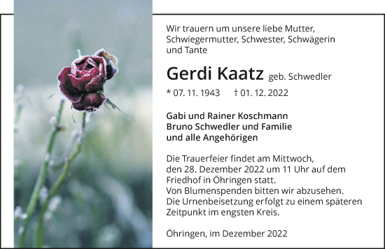 Traueranzeige von Gertrud Kaatz von GESAMT