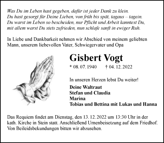 Traueranzeige von Gisbert Vogt von Heilbronner Stimme