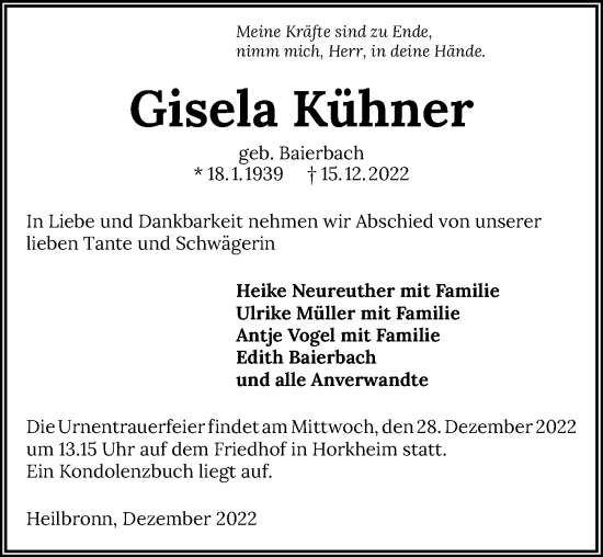 Traueranzeige von Gisela Kühner von GESAMT