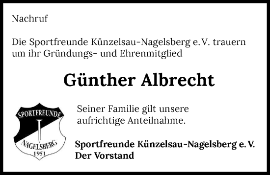 Traueranzeige von Günther Albrecht von Heilbronner Stimme