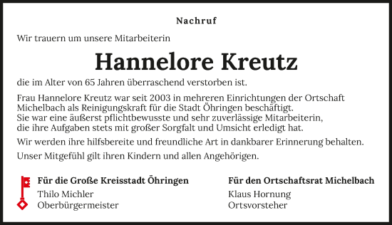 Traueranzeige von Hannelore Kreutz von GESAMT