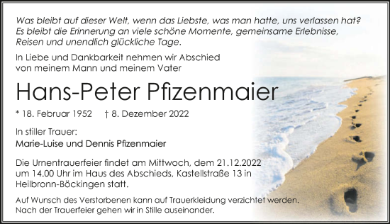 Traueranzeige von Hans-Peter Pfizenmaier von GESAMT