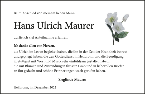 Traueranzeige von Hans Ulrich Maurer von GESAMT