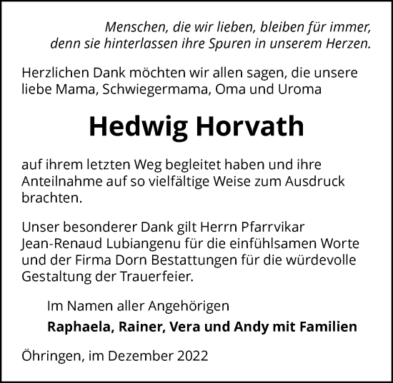 Traueranzeige von Hedwig Horvath von GESAMT