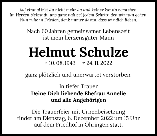 Traueranzeige von Helmut Schulze von GESAMT