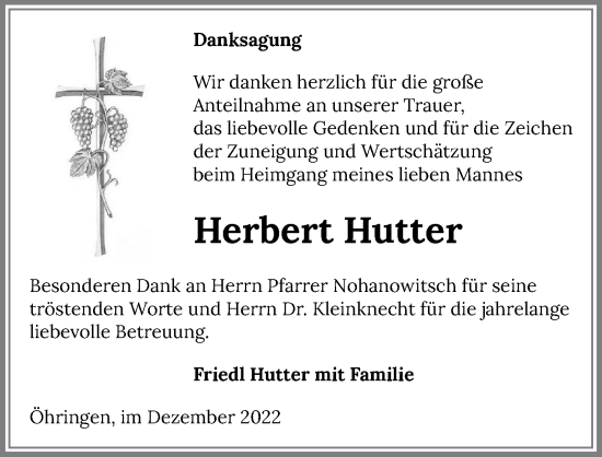 Traueranzeige von Herbert Hutter von GESAMT