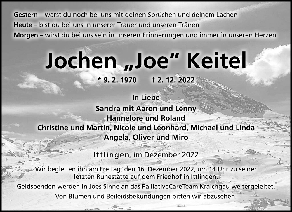  Traueranzeige für Jochen Keitel vom 10.12.2022 aus GESAMT