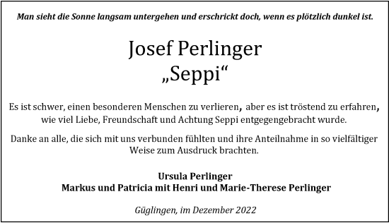 Traueranzeige von Josef Perlinger von GESAMT