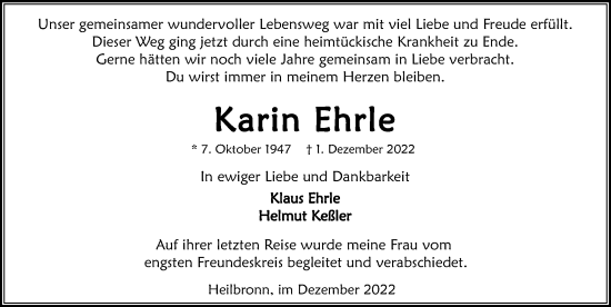 Traueranzeige von Karin Ehrle von GESAMT