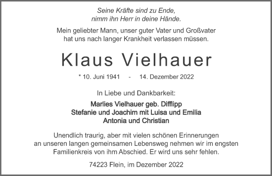 Traueranzeige von Klaus Vielhauer von GESAMT